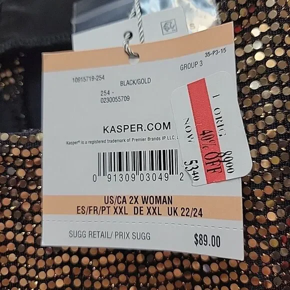 Kasper Plus Size 2X Gold & Black Metallic Top Blouse Party Festive NEW - Picture 3 of 9